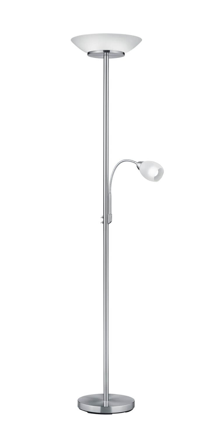 Produit détouré de face sur fond blanc, socle rond et longue tige chromée
