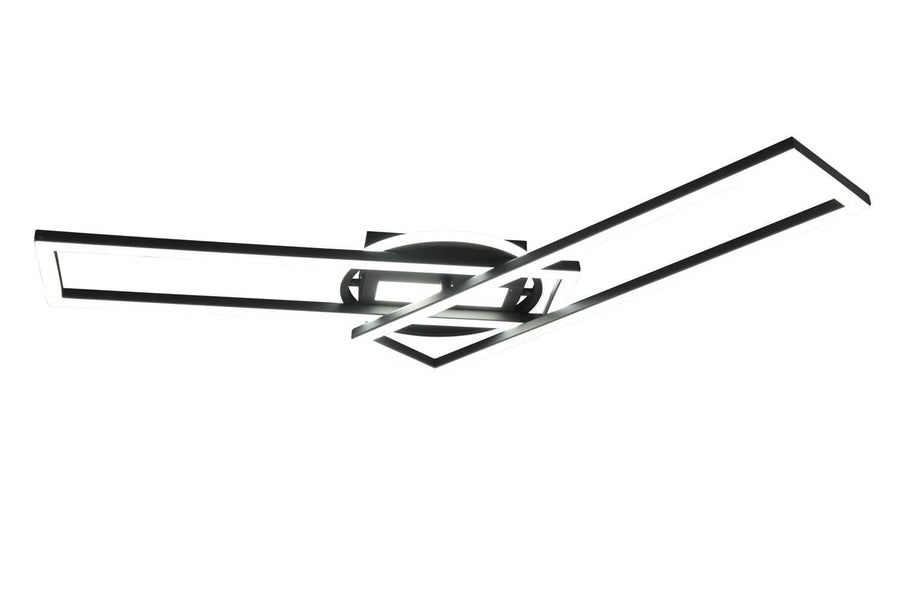 Face avant symétrique, rectangle et cercle noirs éteints sur fond blanc