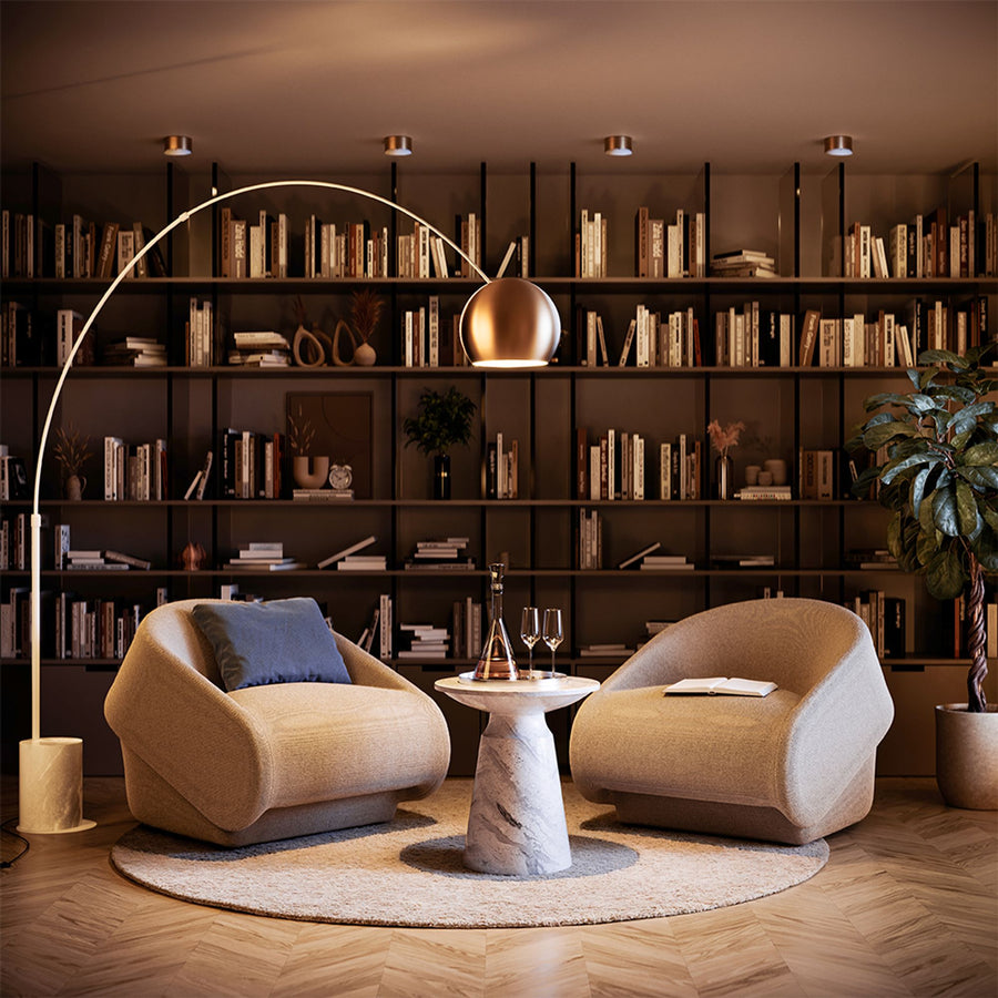 Lampadaire arc Ball, pied en marbre
