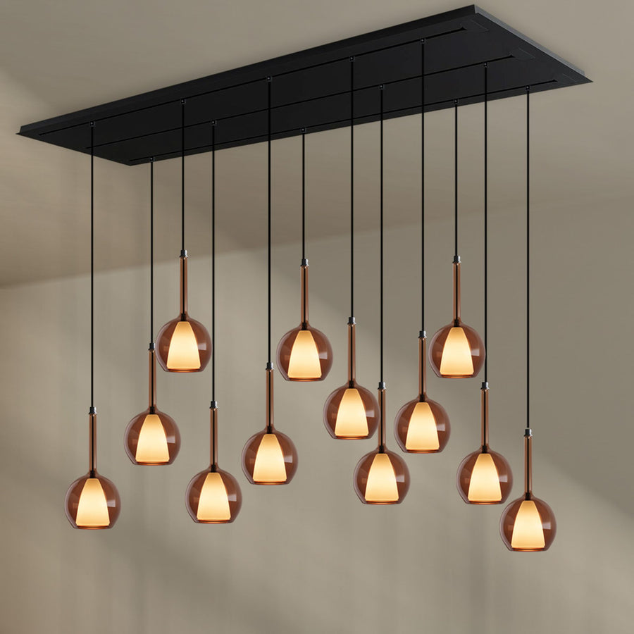 Suspension de table Belluna 12 lumières sur 3 rangées, longueur 200 cm