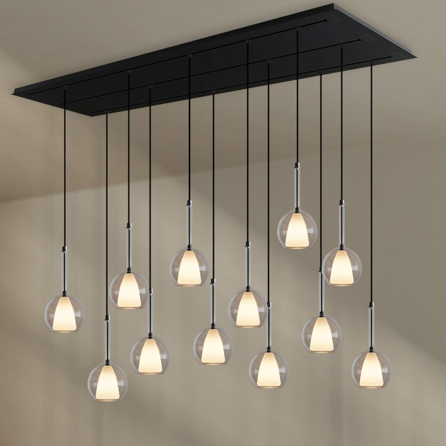 Suspension de table Belluna 12 lumières sur 3 rangées, longueur 200 cm