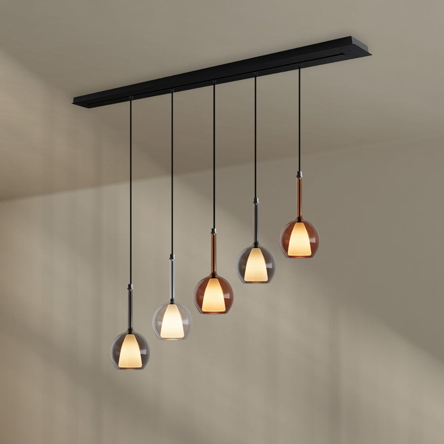 Suspension de table Belluna 5 lumières, longueur 160 cm