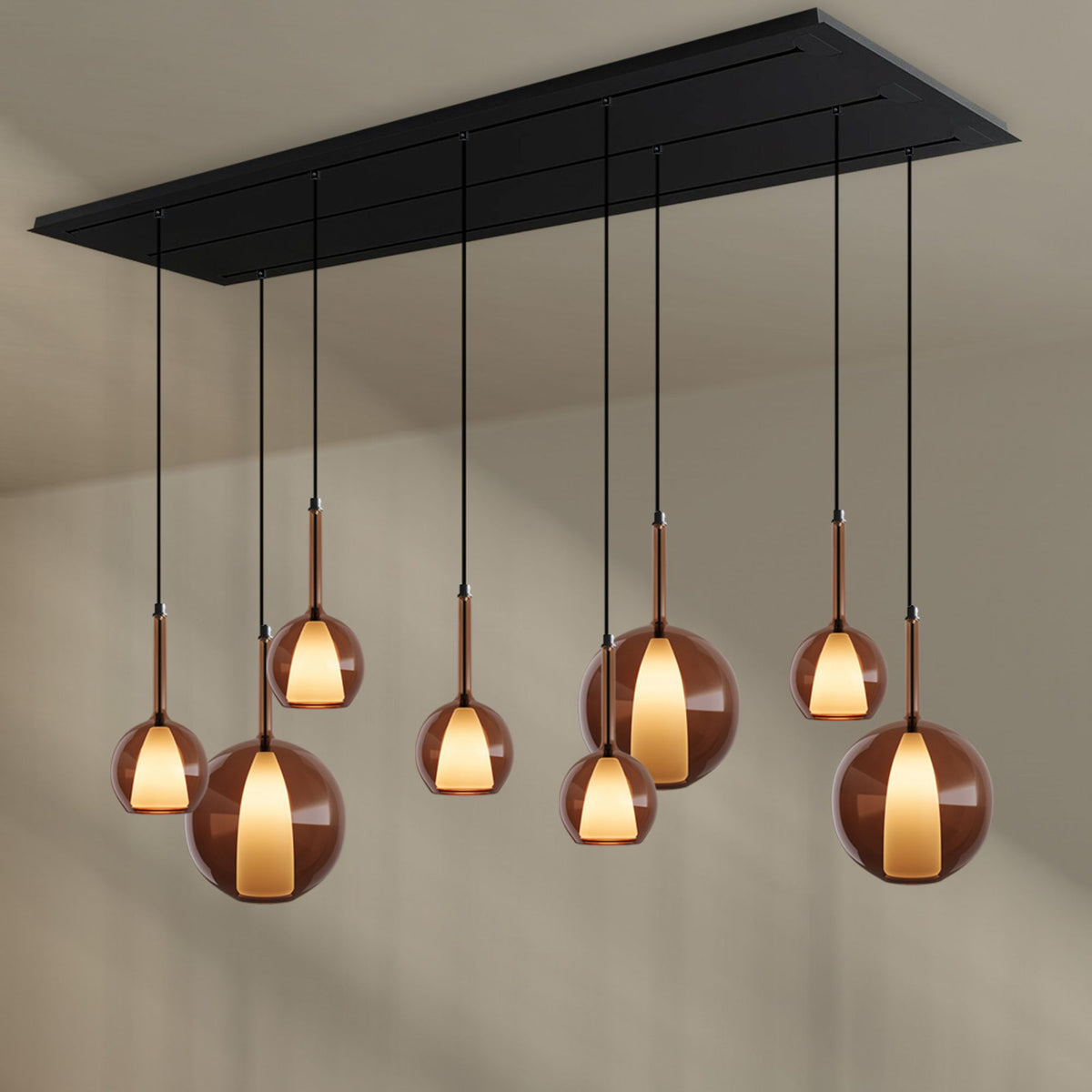 Suspension de table Belluna 8 lumières, longueur 200 cm