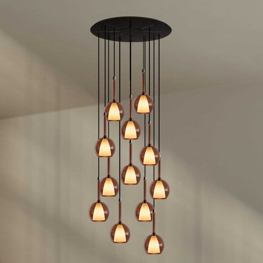 Suspension grande hauteur Belluna 12 lumières, rosace Ø 80 cm