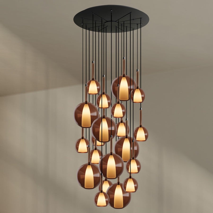Suspension grande hauteur Belluna 20 lumières, rosace Ø 120 cm