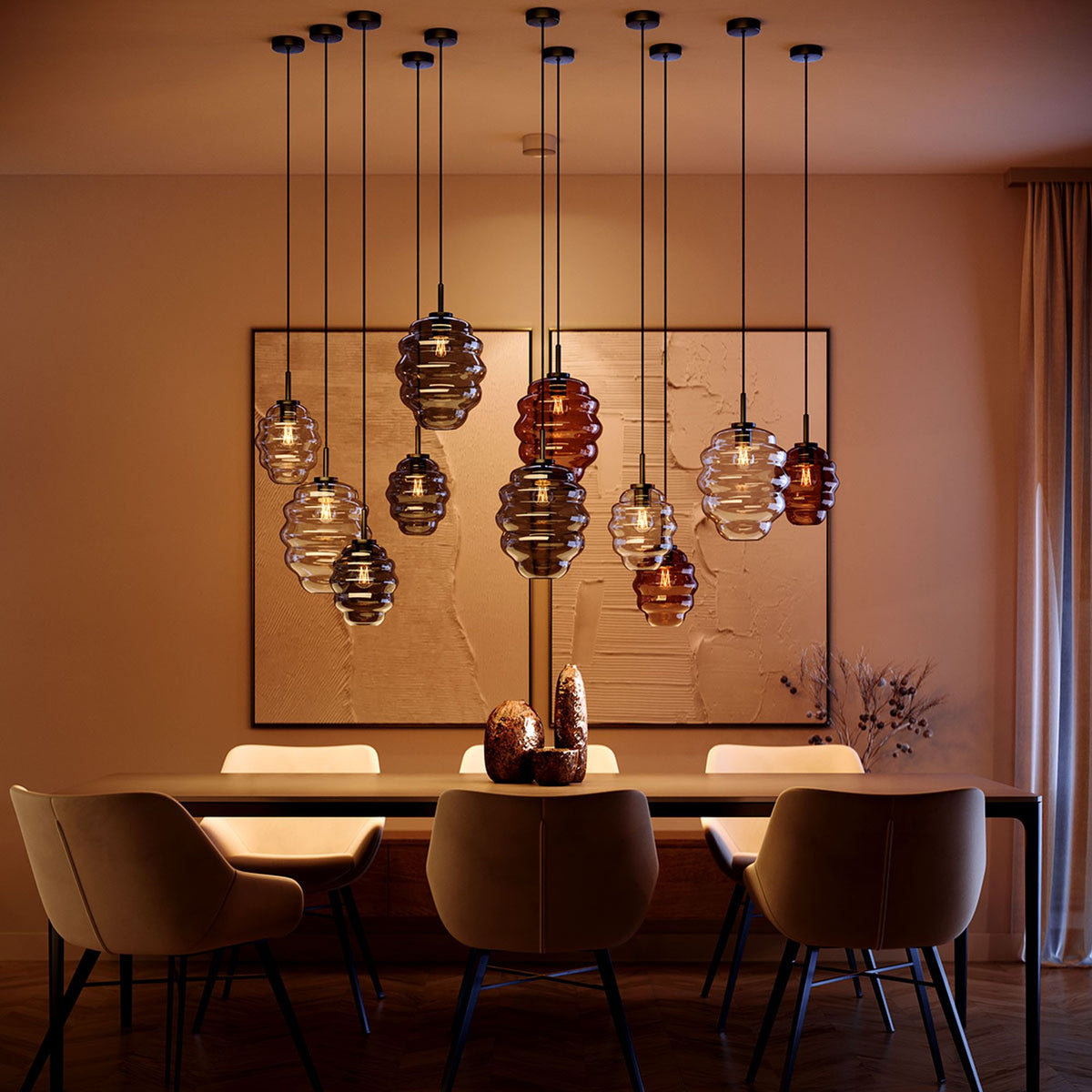 Suspension Echos en verre, câble 1,5 m, monture noire