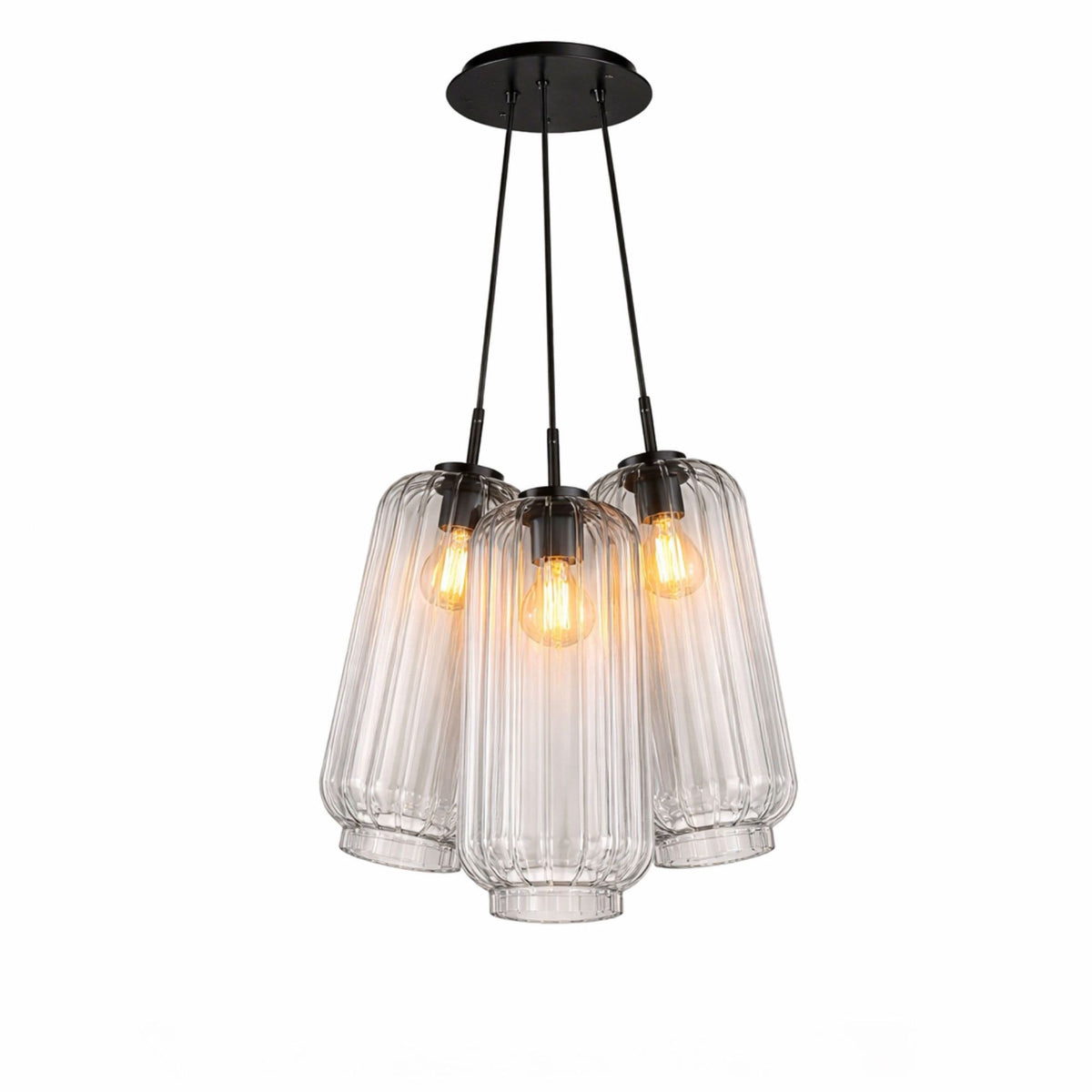 Suspension grappe Velo 3 lumières, verres Ø 18 cm