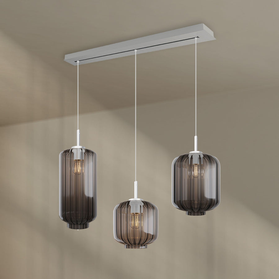 Suspension de table Velo 3 lumières, longueur 120 cm, verres Ø 18, 20 et 25 cm