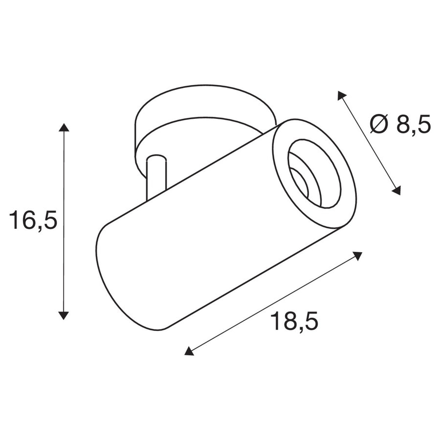 Schéma coté du spot cylindrique avec hauteur et diamètre indiqués.