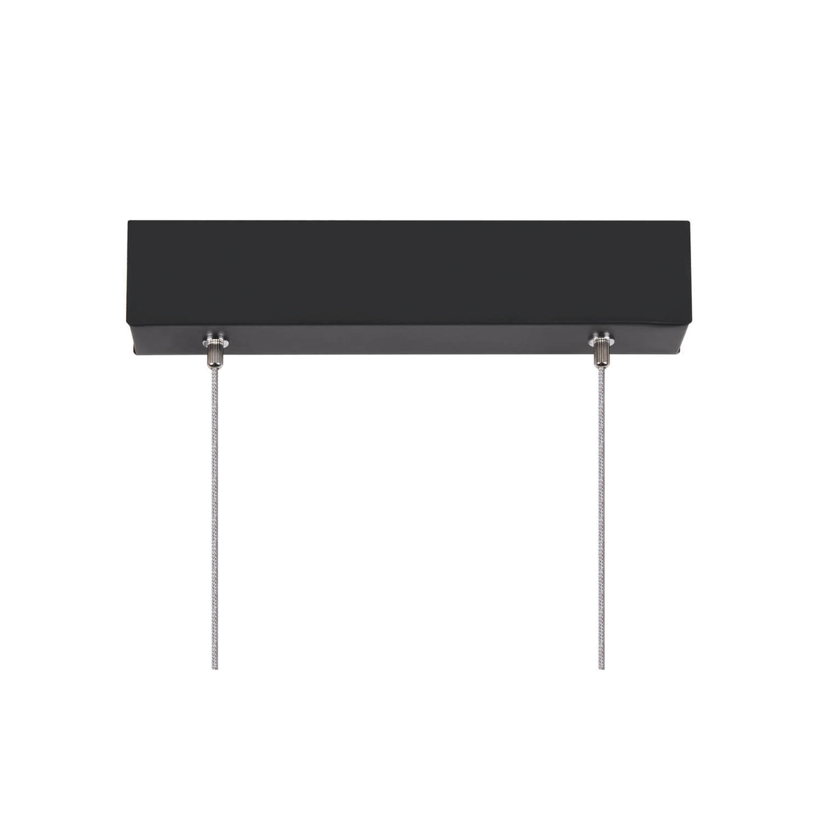 Vue frontale du support plafond noir et des deux câbles de suspension.