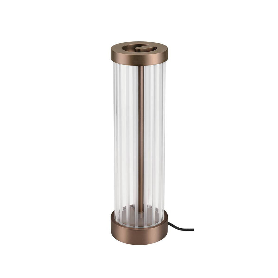 Même lampe éteinte, montrant le verre transparent et la structure centrale cuivrée