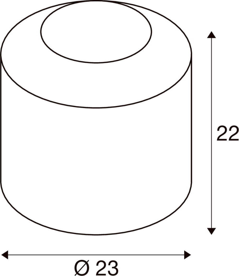 Schéma coté du luminaire : diamètre 23 cm et hauteur 22 cm.