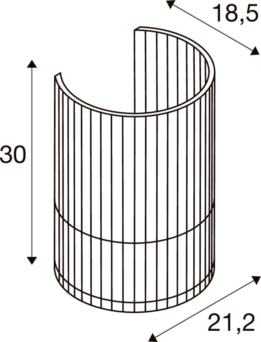 Schéma technique indiquant les dimensions de l'applique courbe à lamelles.