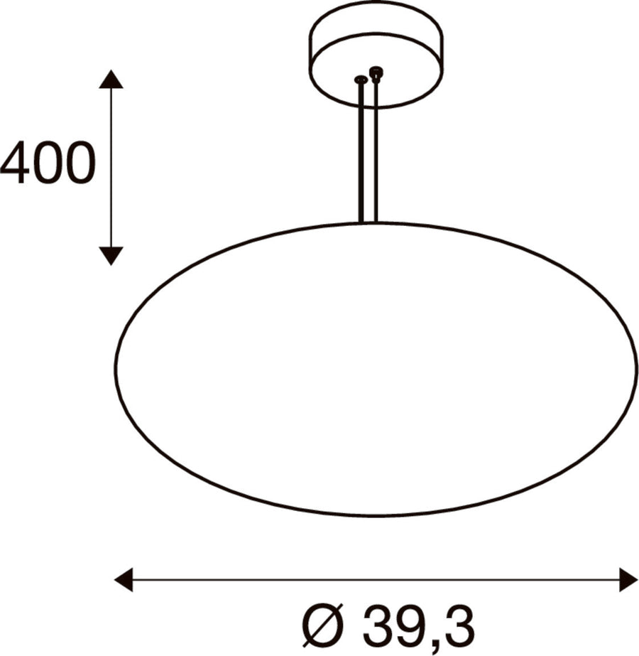 Schéma coté de la suspension : hauteur 400 mm et diamètre 39,3 cm