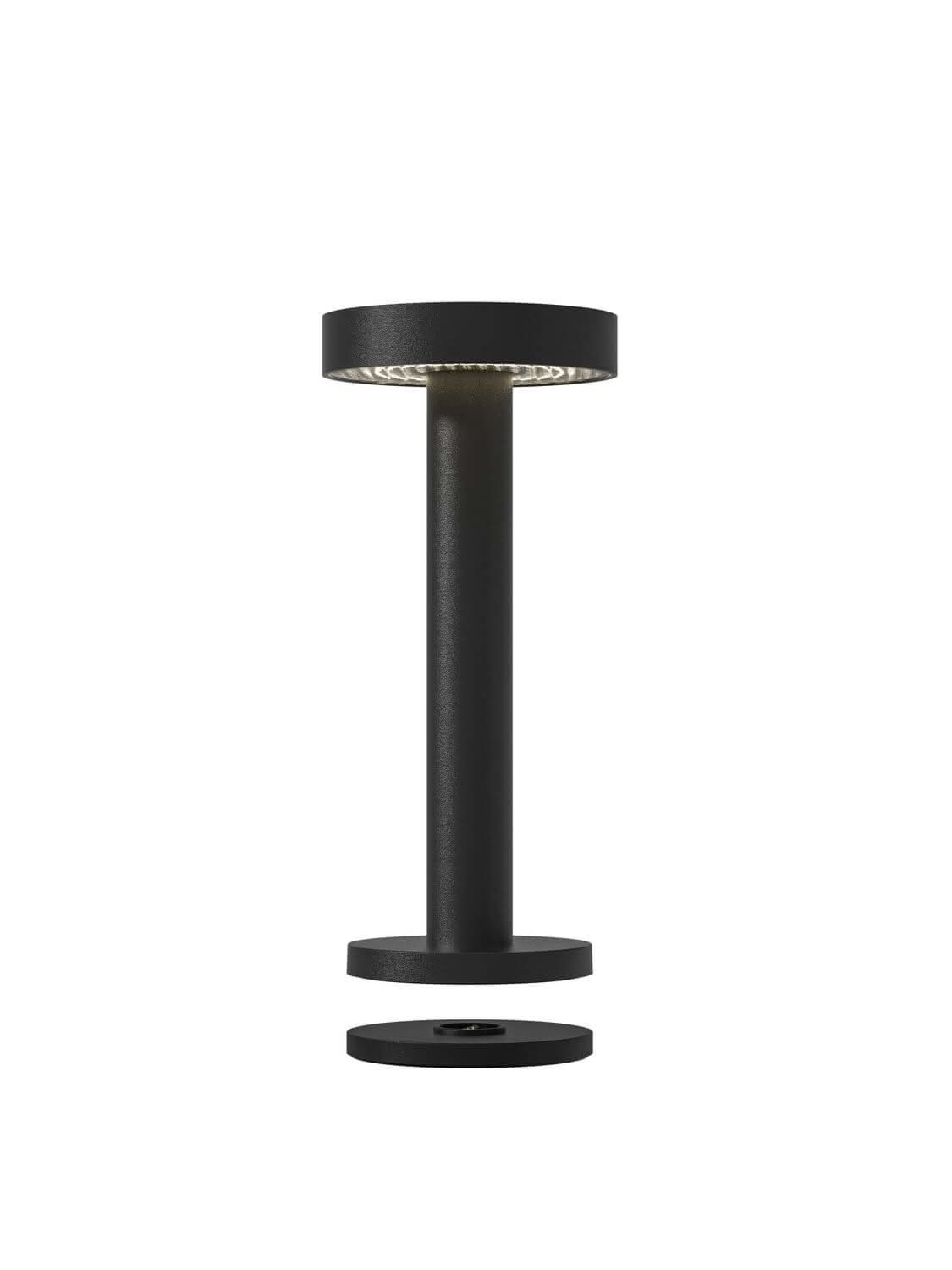 Vue éclatée montrant la base détachée et la tige de la lampe