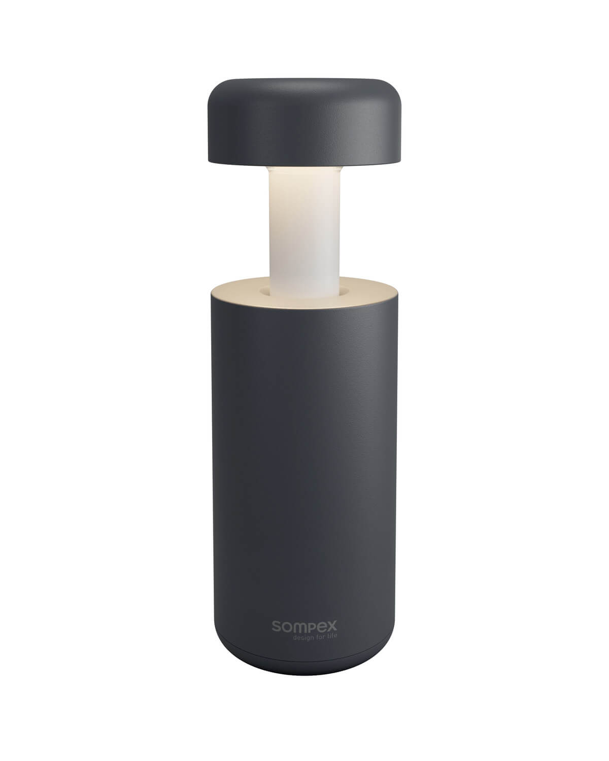 Lampe extérieure anthracite allumée, vue de face sur fond blanc, partie lumineuse visible
