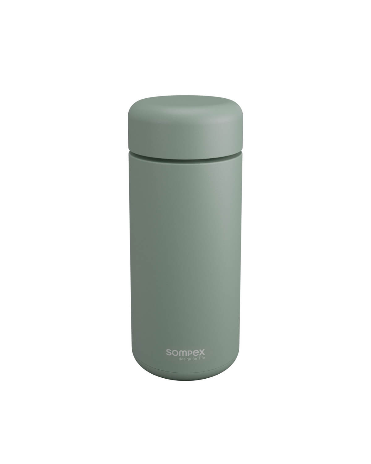 Lampe éteinte et refermée, capot vert olive clipsé sur la base cylindrique