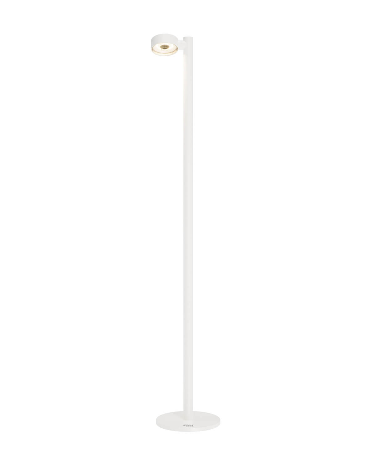 Lampadaire extérieur blanc sur pied, vue de face sur fond blanc