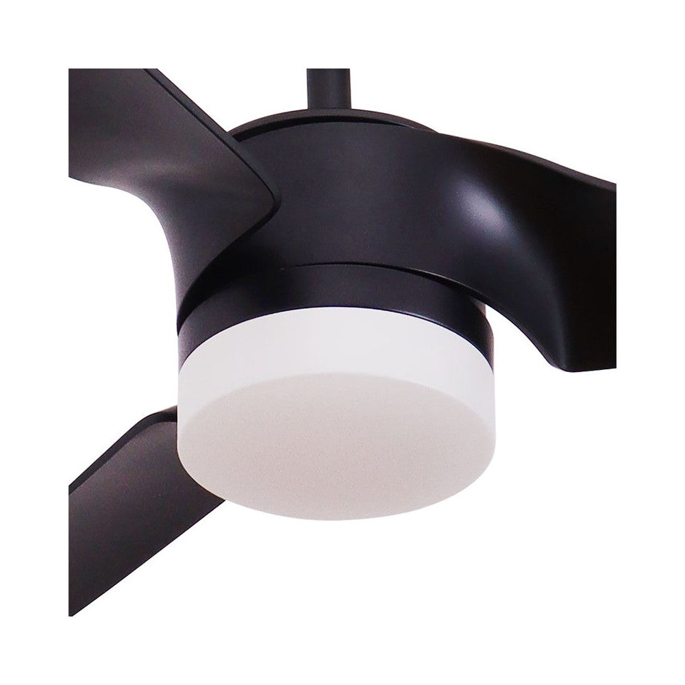 Gros plan sur le corps moteur noir et le diffuseur lumineux blanc dépoli
