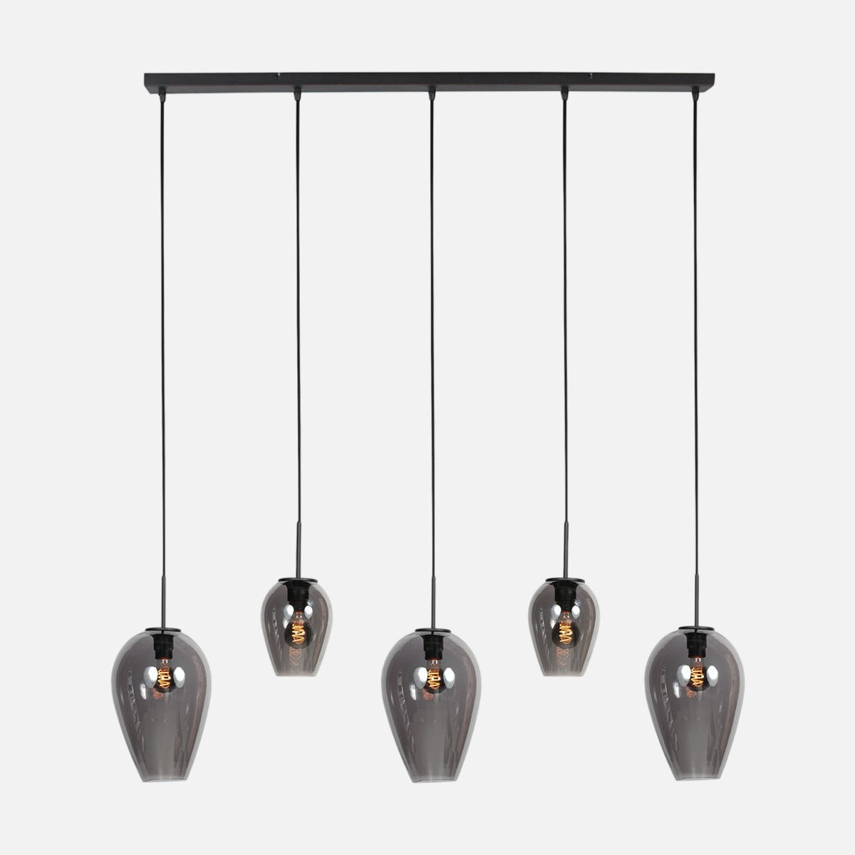 Suspension allongée verre fumé noire HaloSwap, barre 5 verres fumés sur câbles réglables – Designix.fr