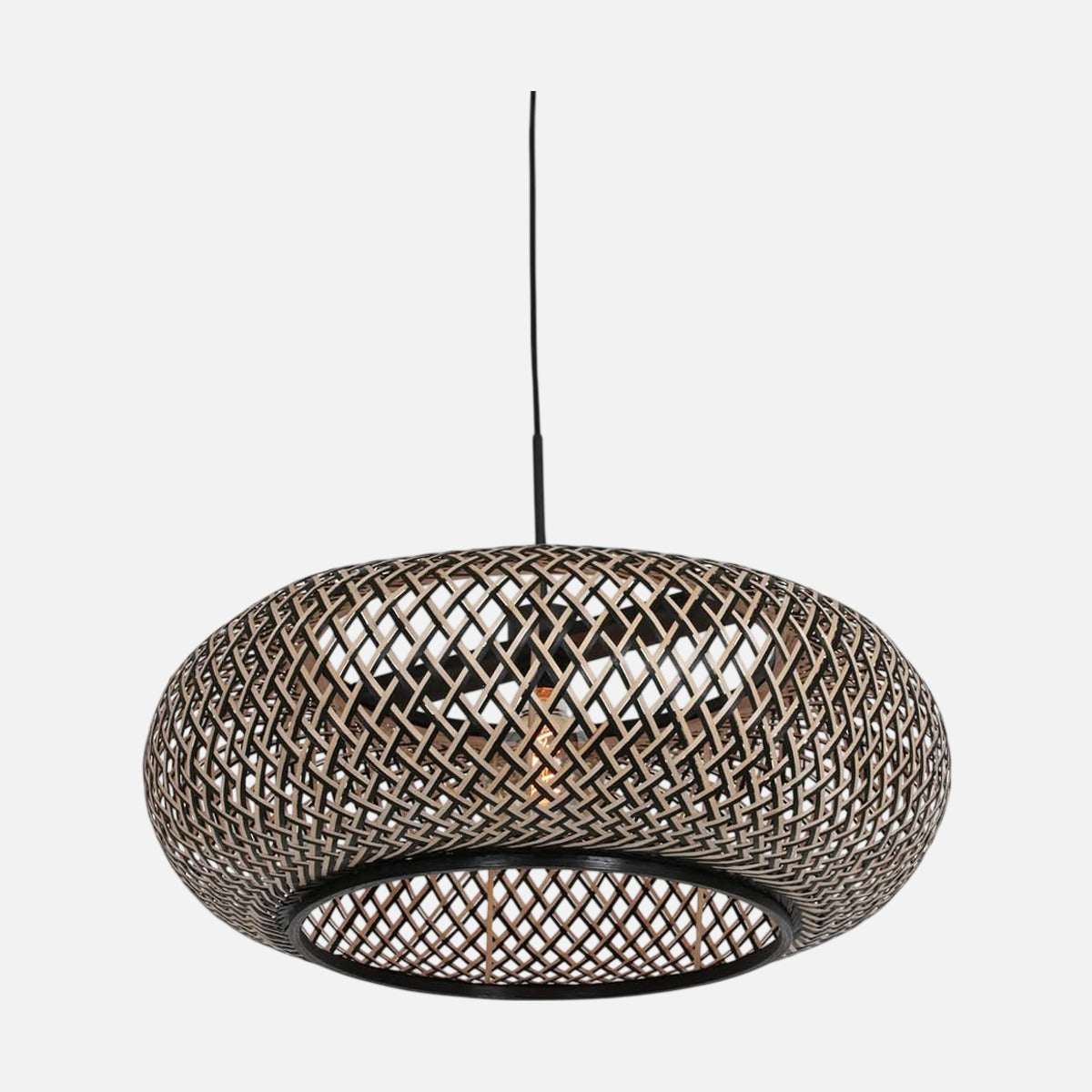 Suspension bambou et bois noir Maze, abat-jour ovale Ø 60 cm