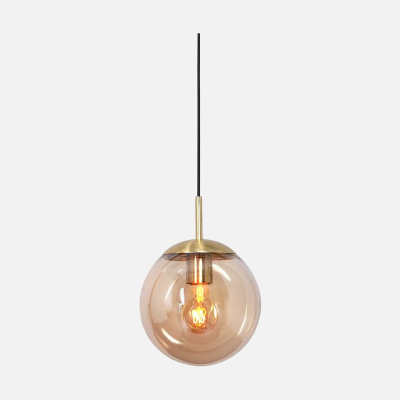 suspension boule laiton, verre ambré pour entrée et cuisine | Bollique