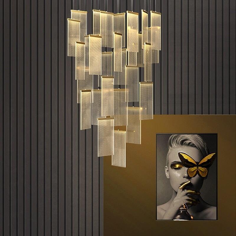 Suspension Escalier Design | Danse Éclairée - Designix Suspension luminaire Diamètre 50cm | 6 Lumières Or Blanc Chaud Variable