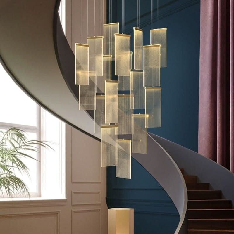 Suspension Escalier Design | Danse Éclairée - Designix Suspension luminaire Diamètre 50cm | 6 Lumières Or Blanc Chaud Variable