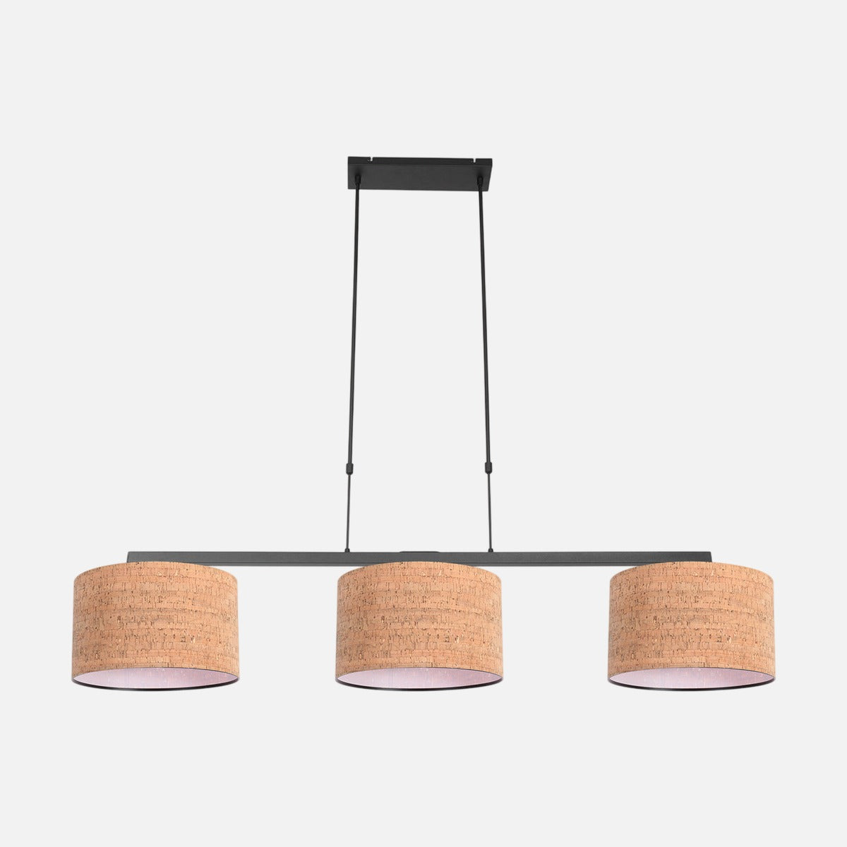 Suspension en liège 3 lumières Steinhauer, barre noire 140 cm pour salle à manger – Designix.fr