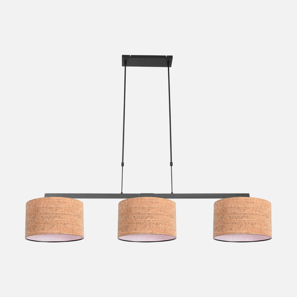 Suspension liège 3 lumières, barre noire pour salle à manger | Steinhauer