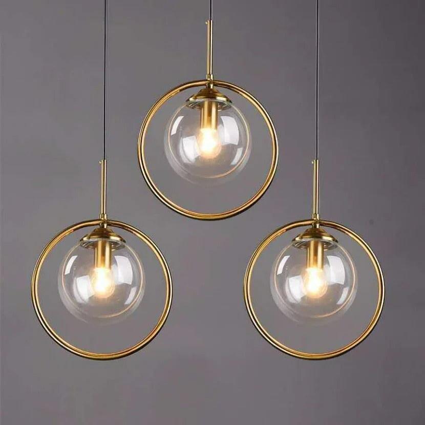 Suspension Luminaire Boule Verre | Sphère Céleste - Designix Suspension luminaire Or | Ambre | Avec Anneau