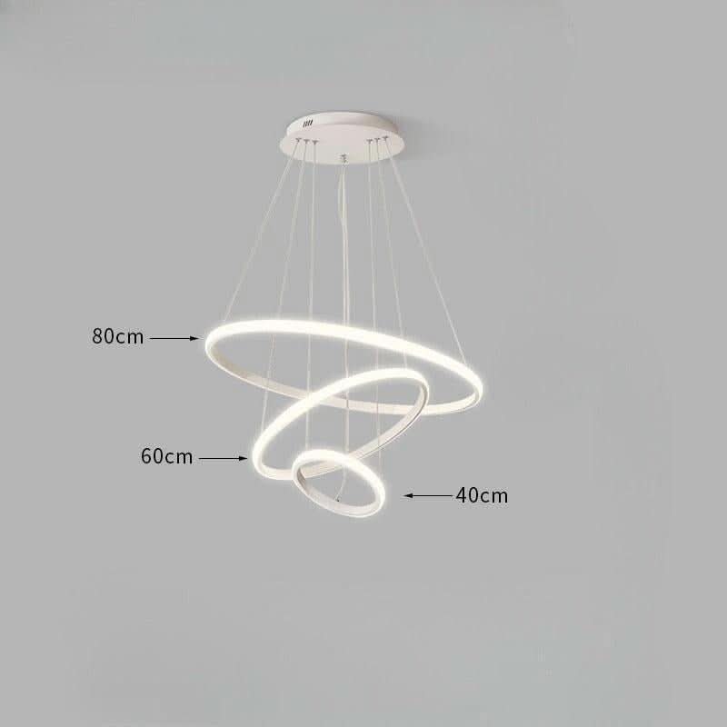 Suspension Luminaire Cercle | Lueur Aurorale - Designix Suspension luminaire Blanc 40 60 80cm | 90W | 3 anneaux Lumière Chaude