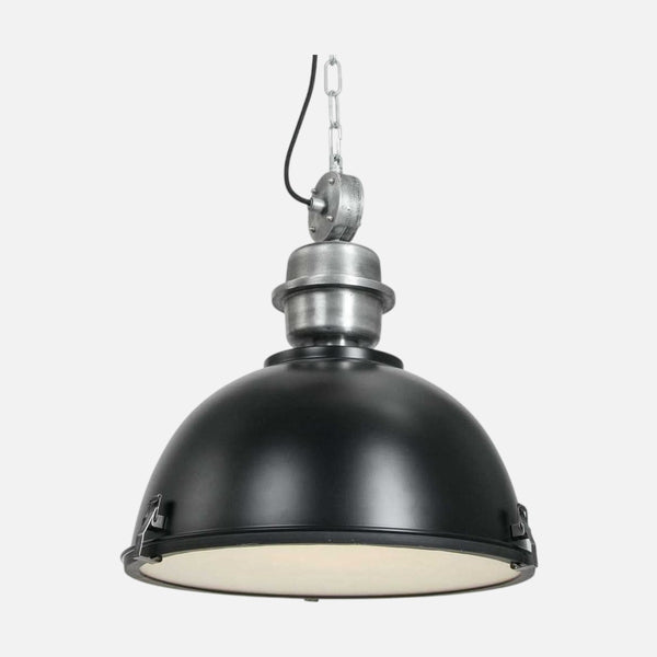 Suspension métal noir industriel, dôme Ø 42 cm à verre, cuisine | Bikkel