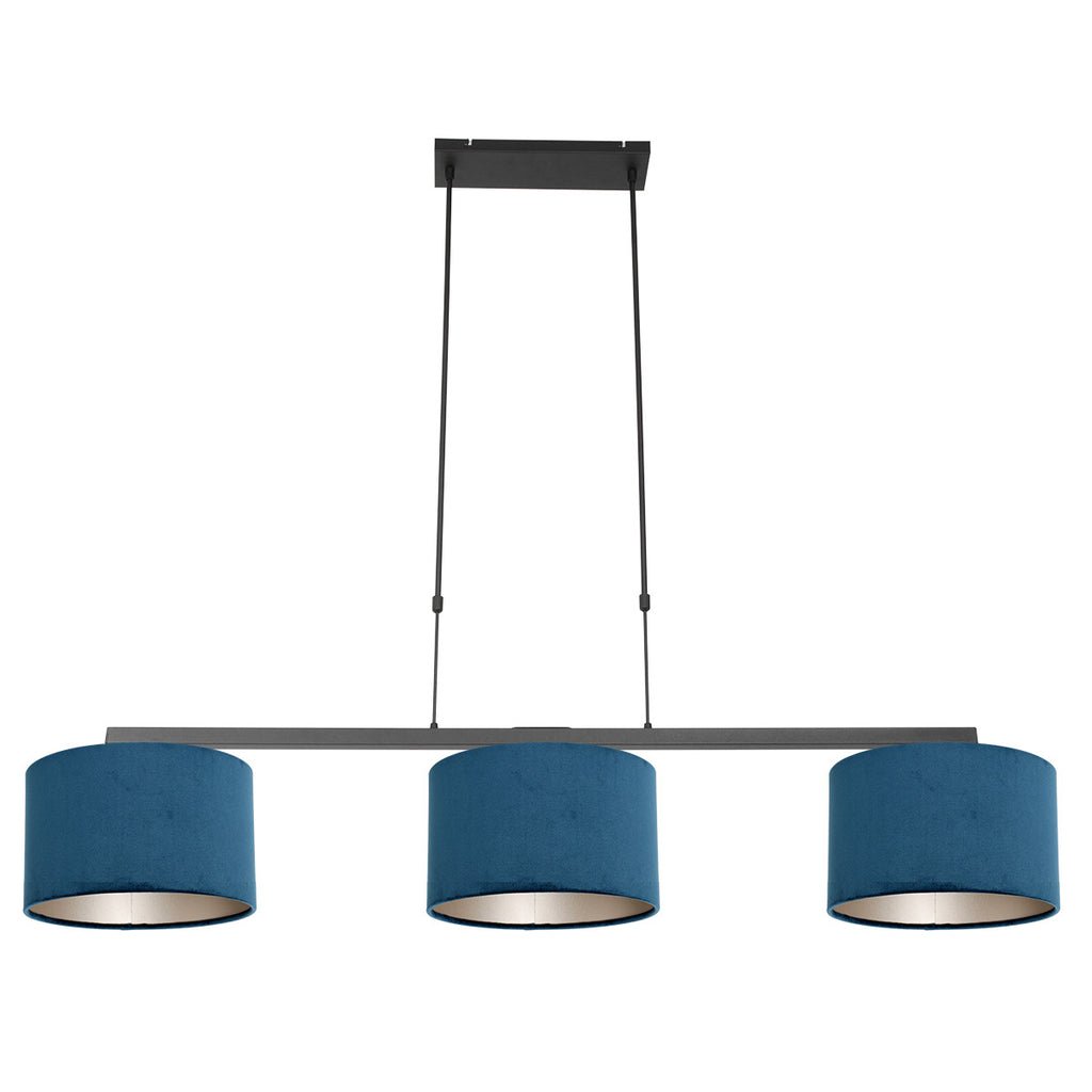 Suspension Noir 3 Lumières Velours Bleu | Taro - Designix Suspension Luminaire