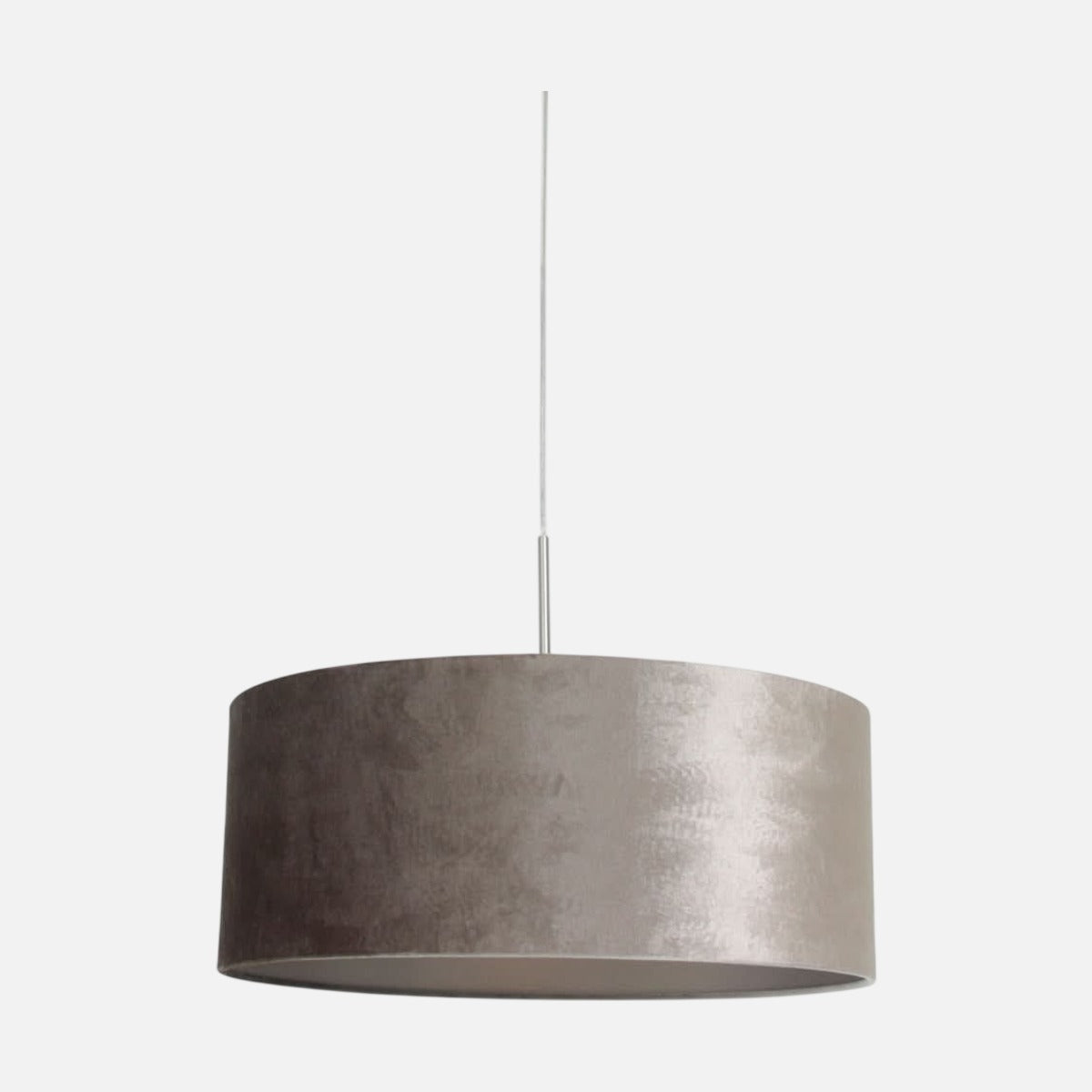 Suspension velours argenté Sparkle, abat-jour tambour Ø 50 cm pour salon – Designix.fr