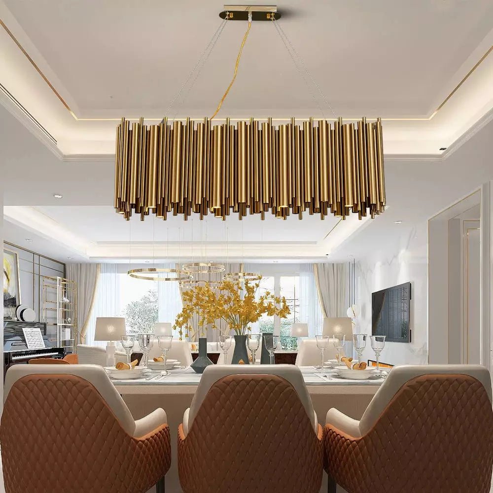 Suspension XXL Rectangle | Brillante Fusion - Designix Suspension luminaire Or Longueur 80cm Blanc Chaud Variable