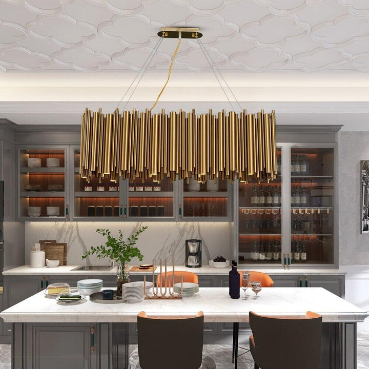 Suspension XXL Rectangle | Brillante Fusion - Designix Suspension luminaire Or Longueur 80cm Blanc Chaud Variable