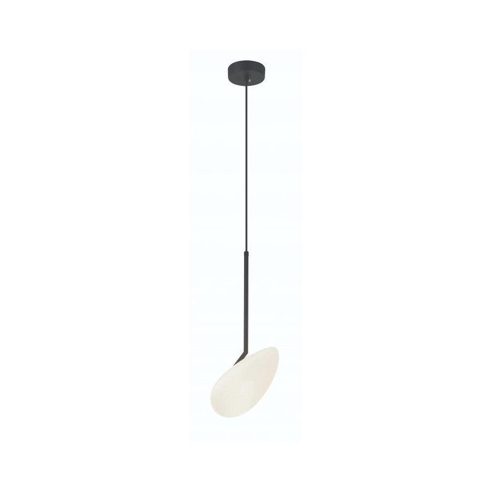 Suspension noire mate vue de face sur fond blanc, diffuseur ovale incliné