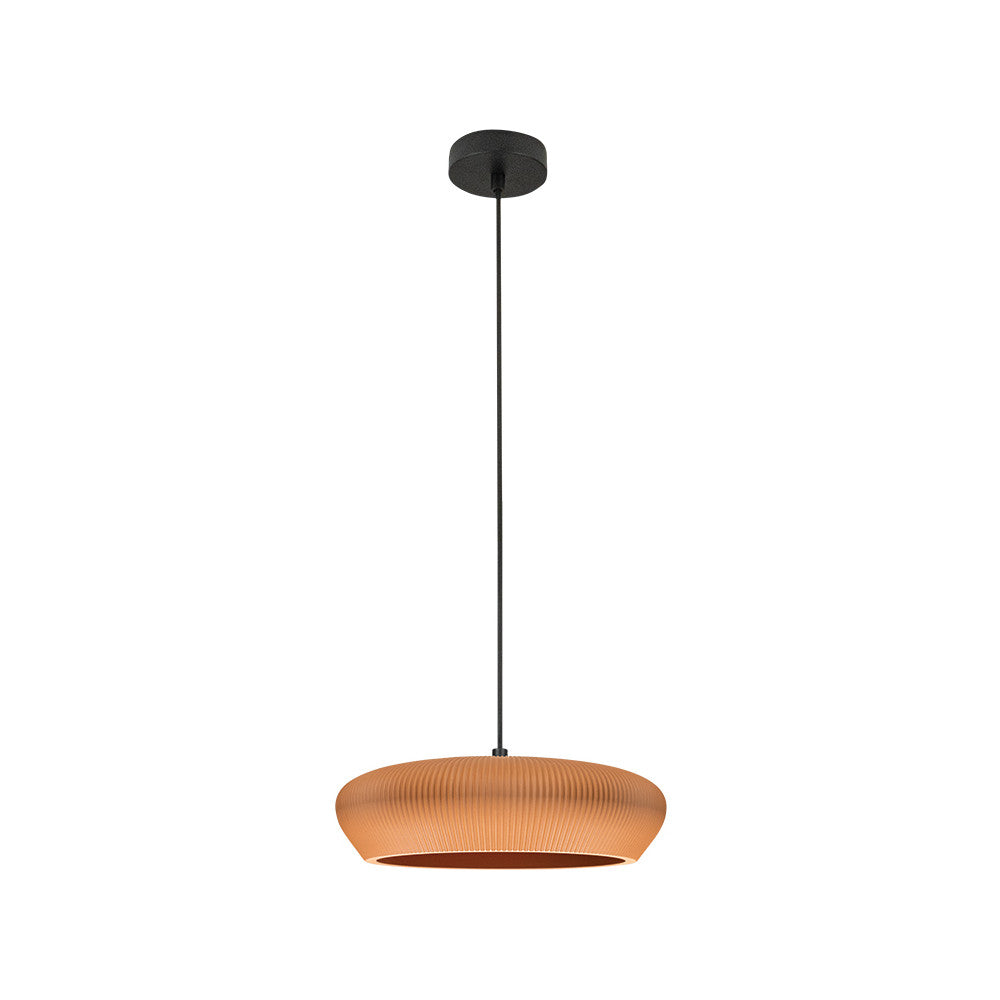 Suspension terracotta vue de face, câble noir et rosace de plafond