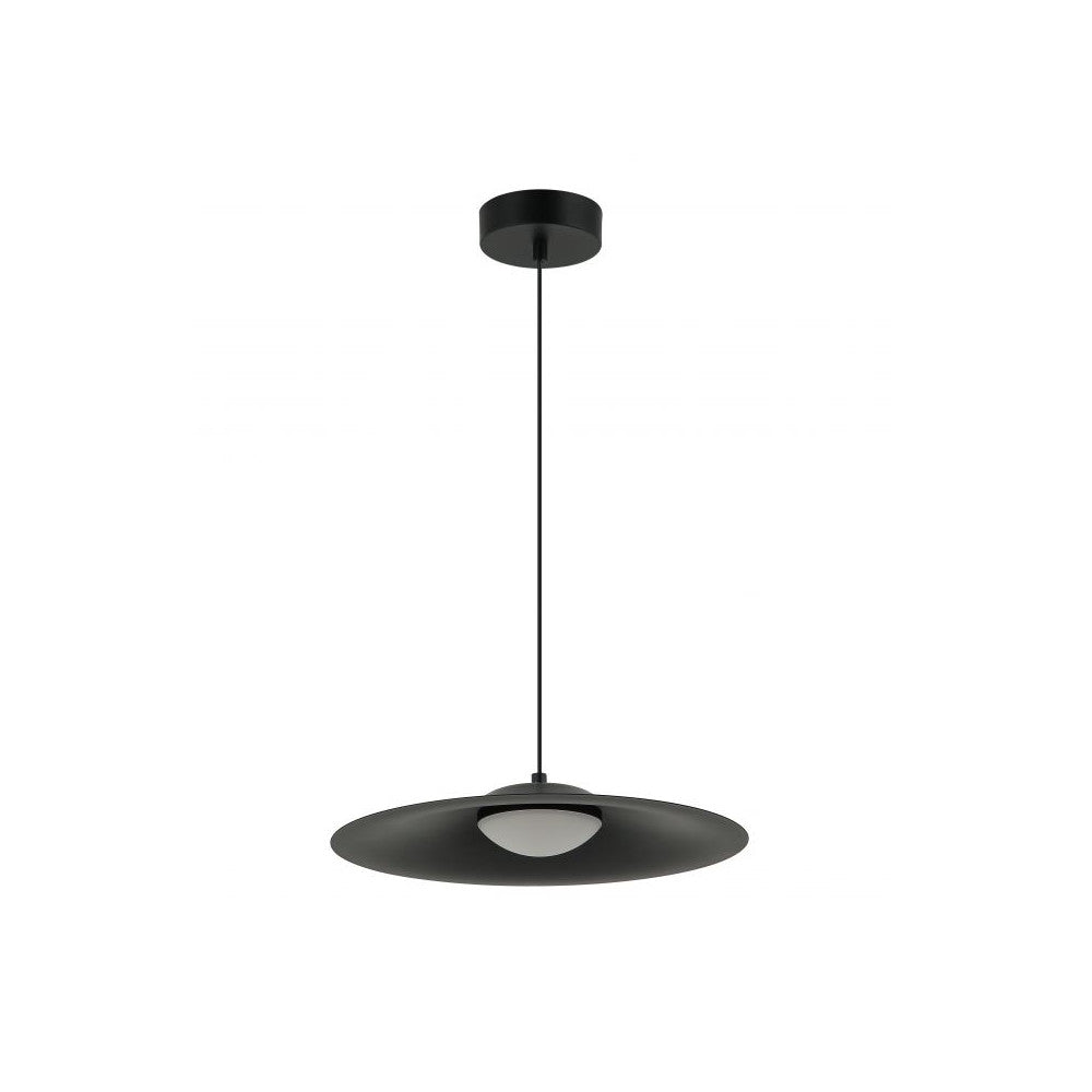 Vue de face du luminaire noir mat sur fond blanc, abat-jour conique très fin