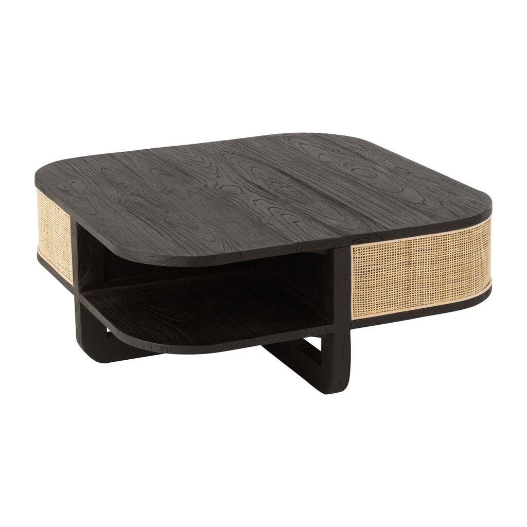 Table Basse Bois Rattan Noir - Designix
