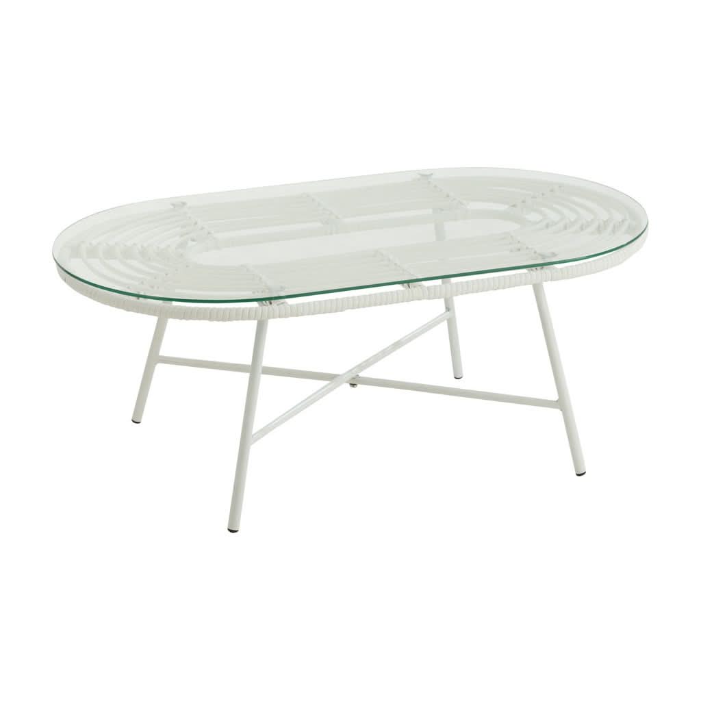 Table Basse Ovale Métal Verre Blanc - Designix
