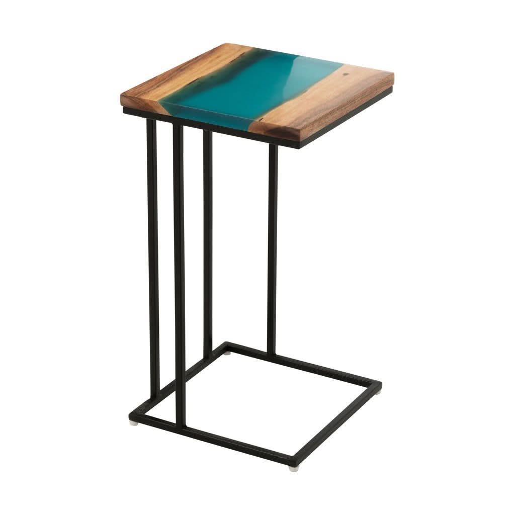 Table d'appoint Acacia Résine Bleue - Designix