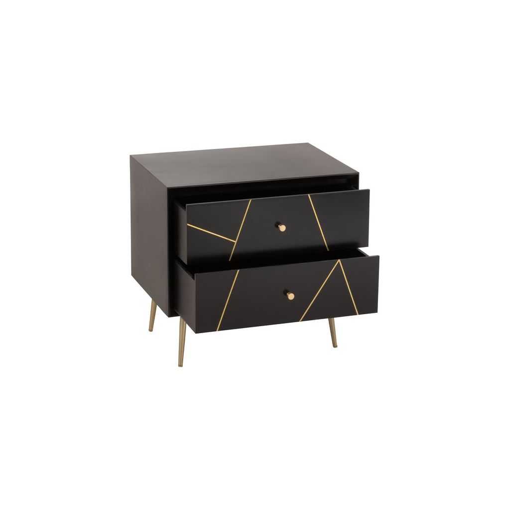 Table de Nuit Bois Métal Noir Or - Designix