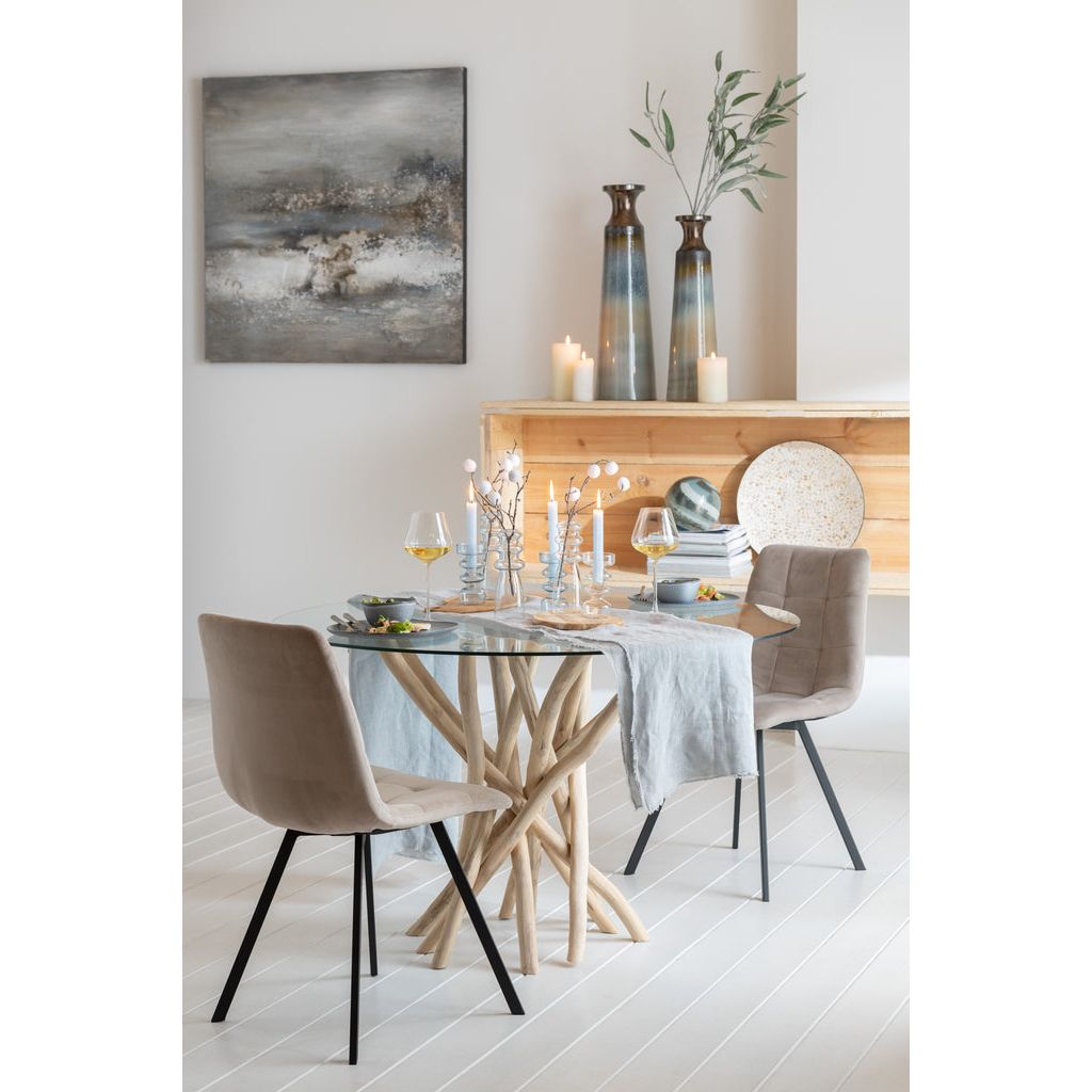 Table Ronde Teck Naturel Verre - Designix