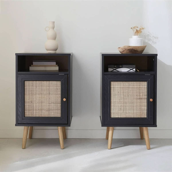 Tables Chevet Cannage Noir | Drap