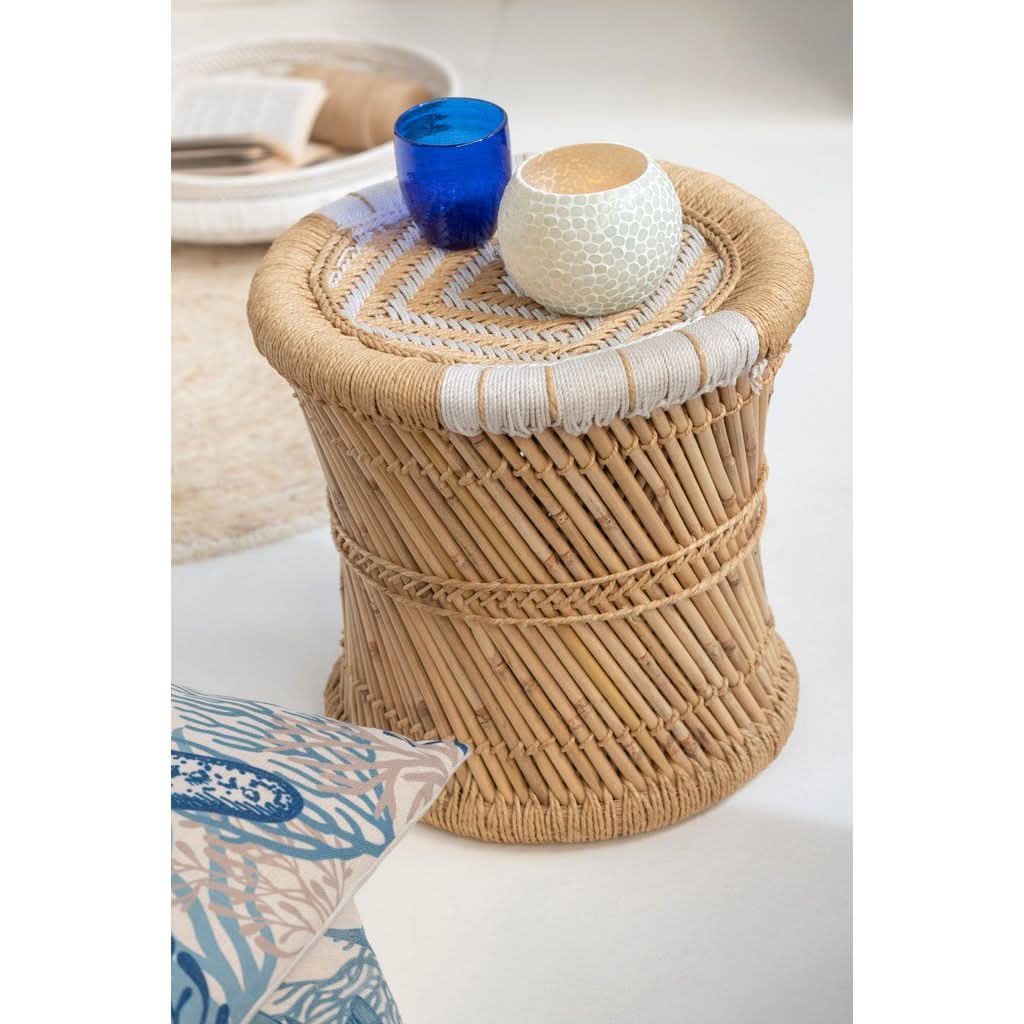 Tabouret Bambou Naturel Blanc - Designix