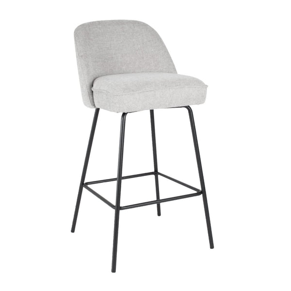 Tabouret de Bar Gris avec Dossier Rond Rembourré Base Métal Noire | LUXA