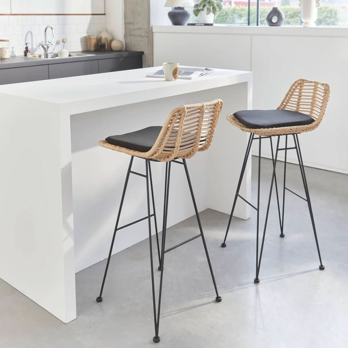 Tabourets Bar Rotin Métal | Éclair - Designix Tabouret