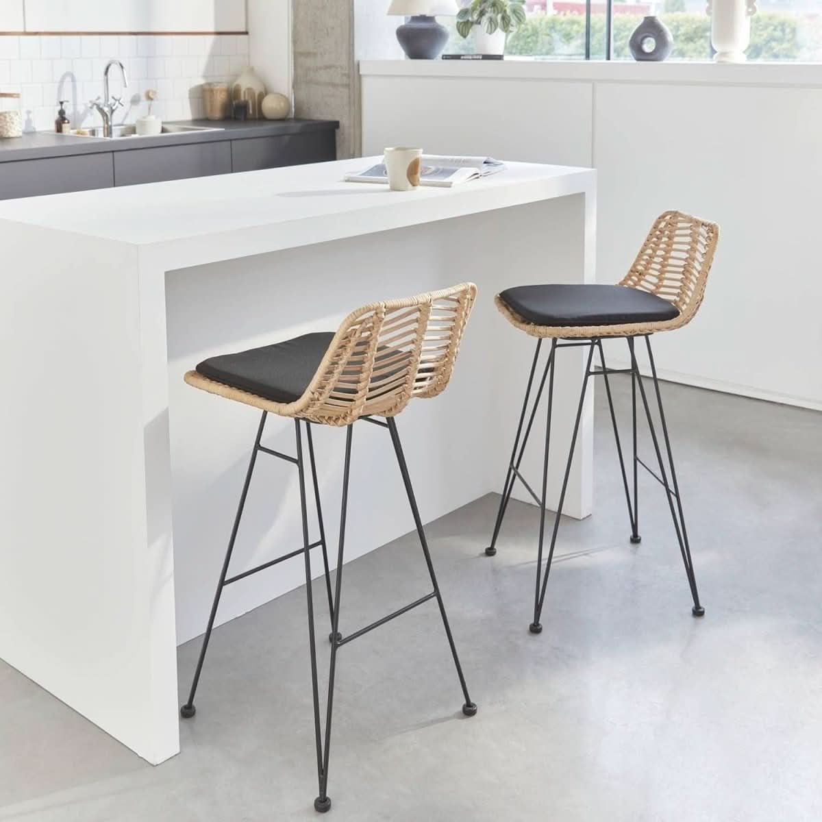 Tabourets Bar Rotin Métal | Nuit - Designix Tabouret